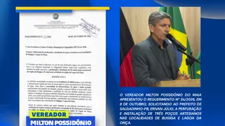 Vereador pede três poços artesianos para Bugiga e Lagoa da Onça