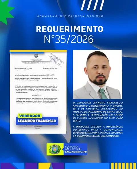📜 REQUERIMENTO SOLICITA REFORMA DO CAMPO DE FUTEBOL DO SÍTIO JOÃO BENTO