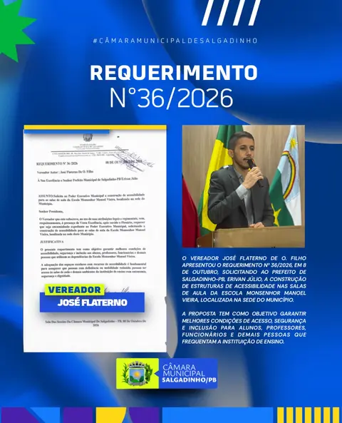 📜 REQUERIMENTO SOLICITA MELHORIAS DE ACESSIBILIDADE NA ESCOLA MONSENHOR MANOEL VIEIRA