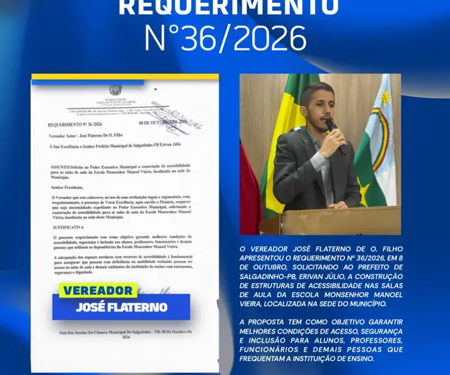 Vereador pede estruturas de acessibilidade em escola de Salgadinho