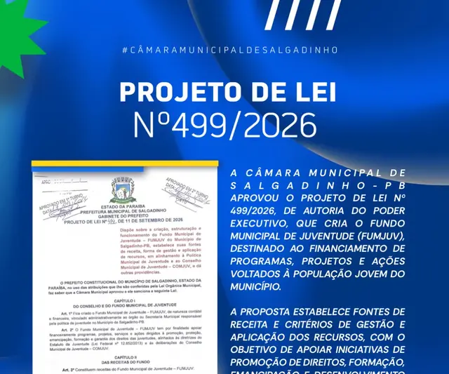 Câmara aprova projeto que cria o Fundo Municipal de Juventude em Salgadinho