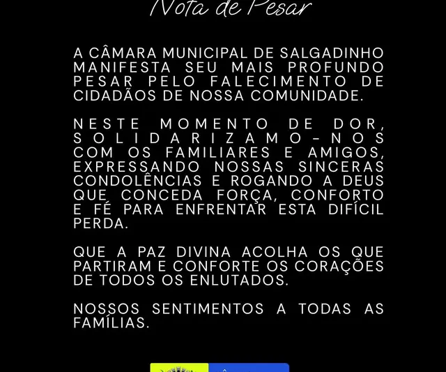 Câmara de Salgadinho Lamenta Falecimentos e Presta Solidariedade