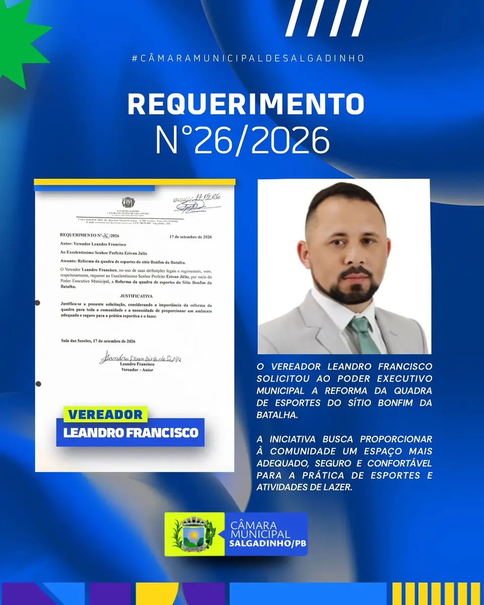 Leandro Francisco da Silva pede reforma de quadra no Sítio Bonfim da Batalha
