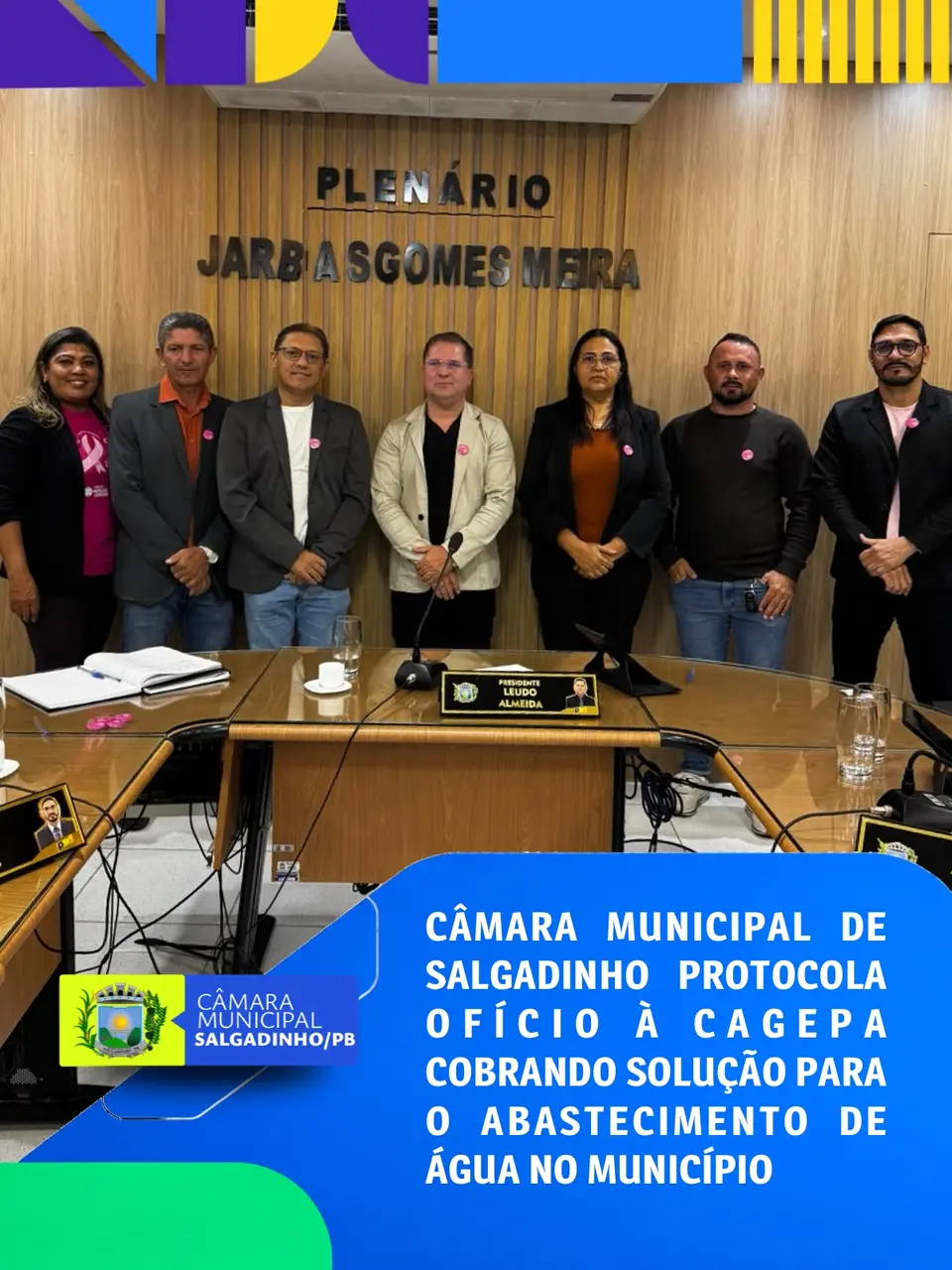 Câmara de Salgadinho protocola ofício à Cagepa sobre abastecimento de água