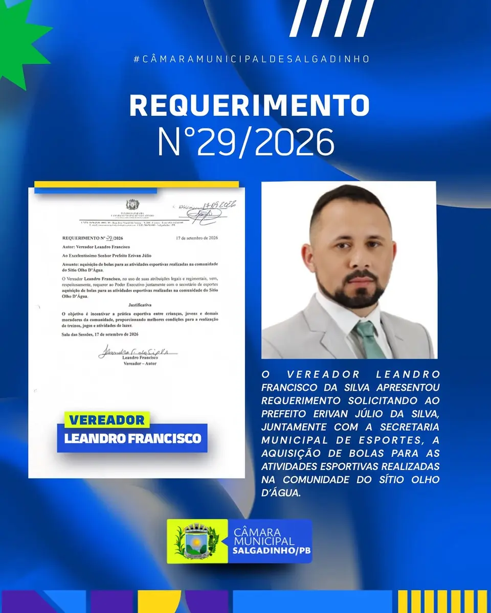 Vereador pede bolas para atividades esportivas no Sítio Olho D'Água