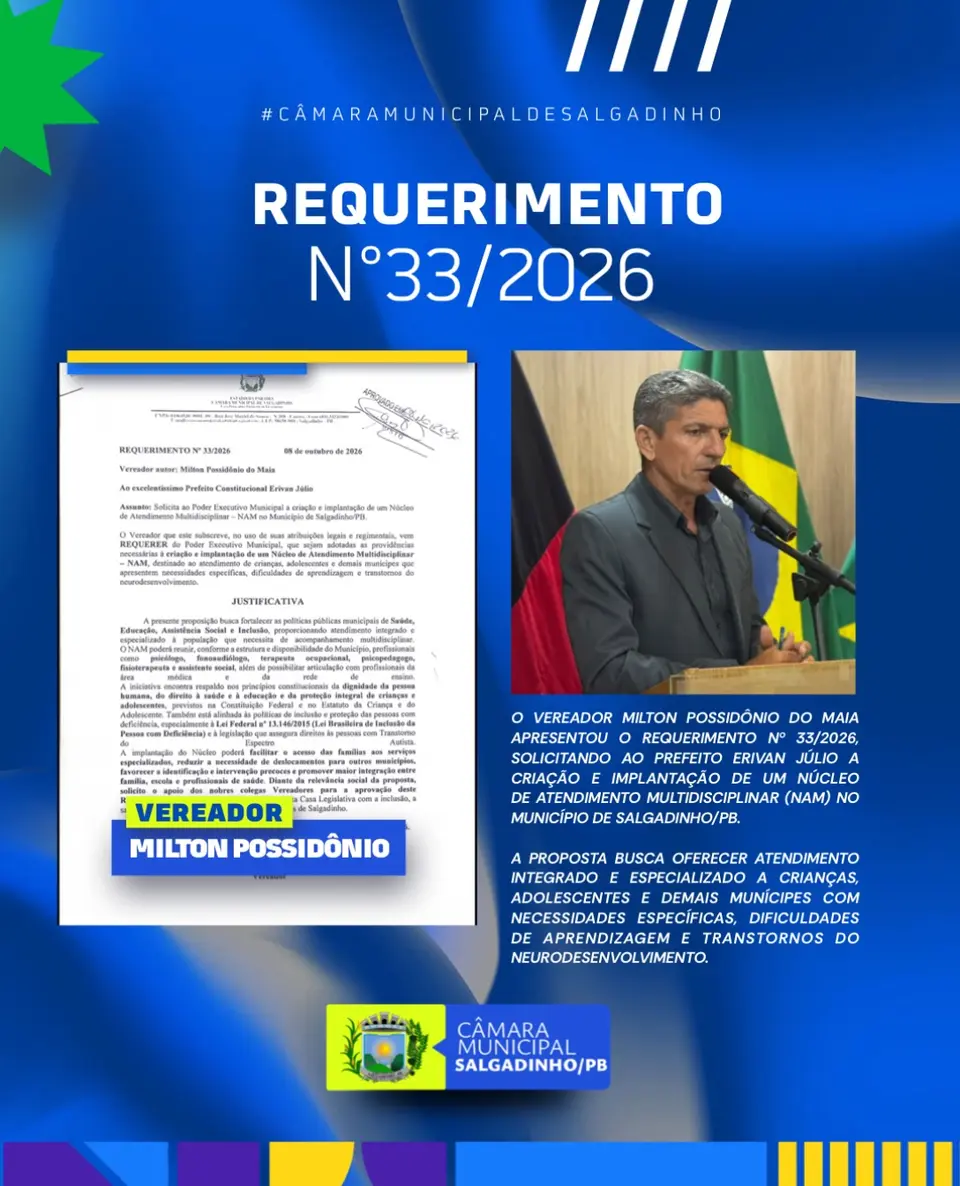 Vereador pede criação de Núcleo de Atendimento Multidisciplinar em Salgadinho
