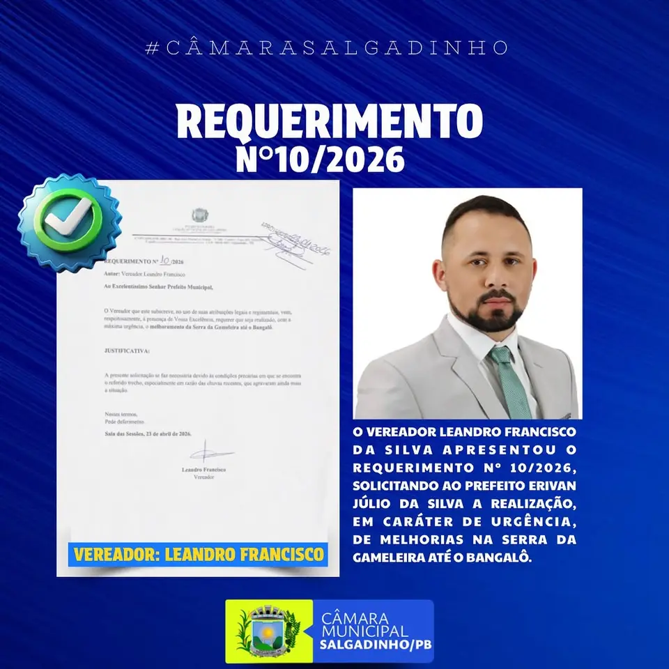 Vereador requer melhorias urgentes na Serra da Gameleira e Bangalô